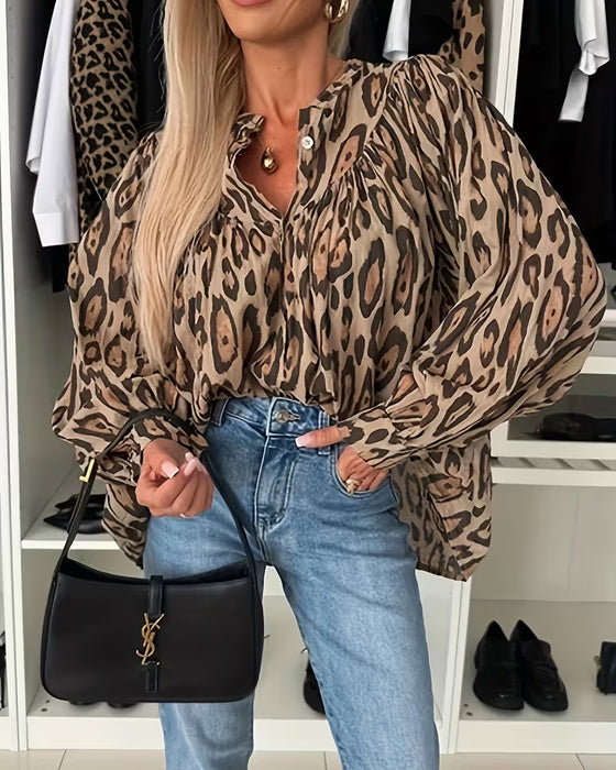 Langærmet Leopardprint Bluse