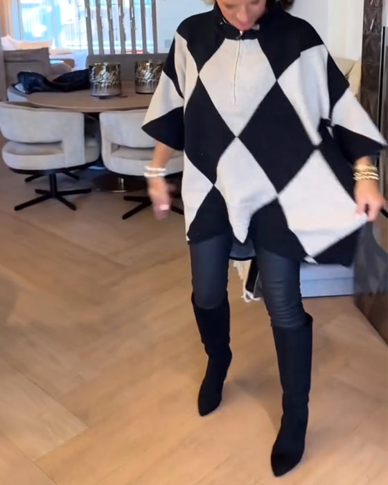 Sweater Stående Krave Argyle Uregelmæssig