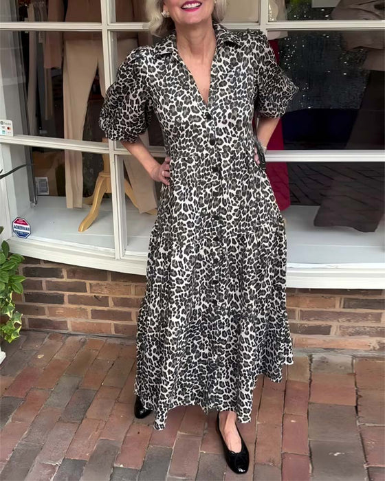 Kjole Kortærmet Leopardtryk A-Linje