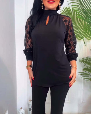 Top mode ensfarvede hæklede blondeærmer patchwork