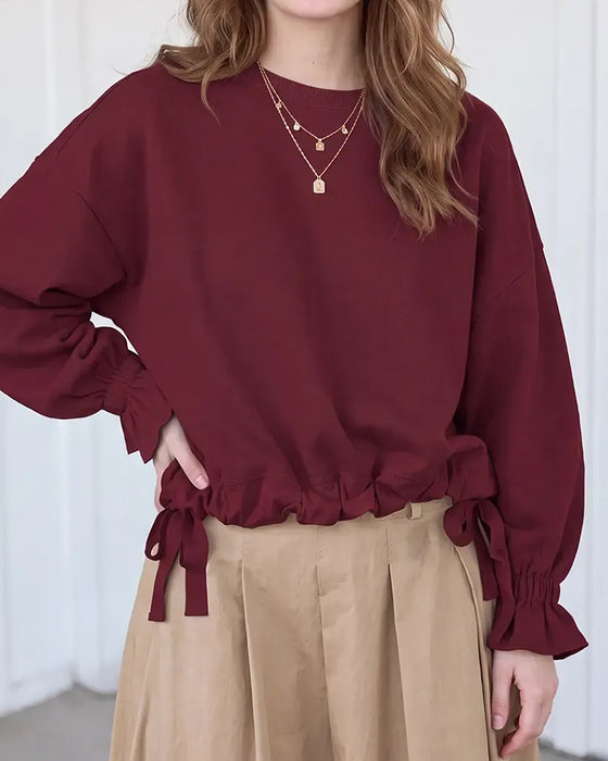 Sweatshirt Rund-Hals Rynke Bind Elastisk