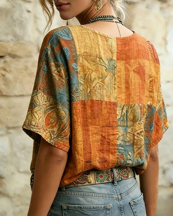Bluse Vintage Guldsmedetryk Afslappet