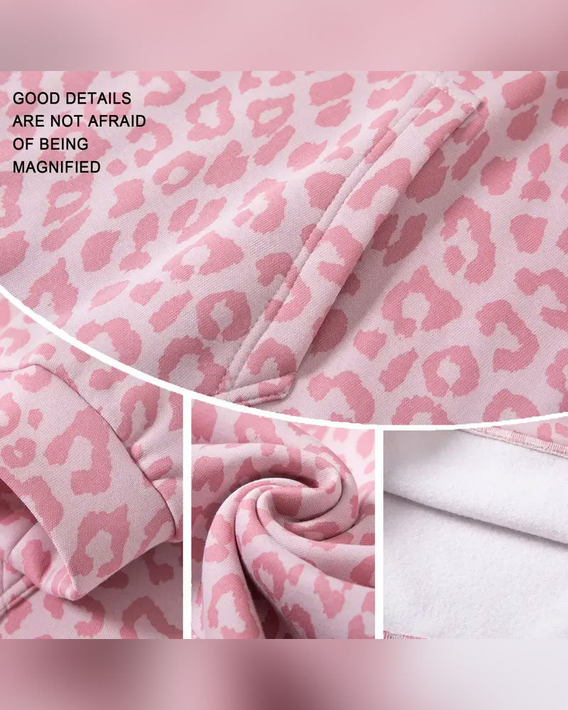 Hoodie Hætte Leopard Lomme Løs