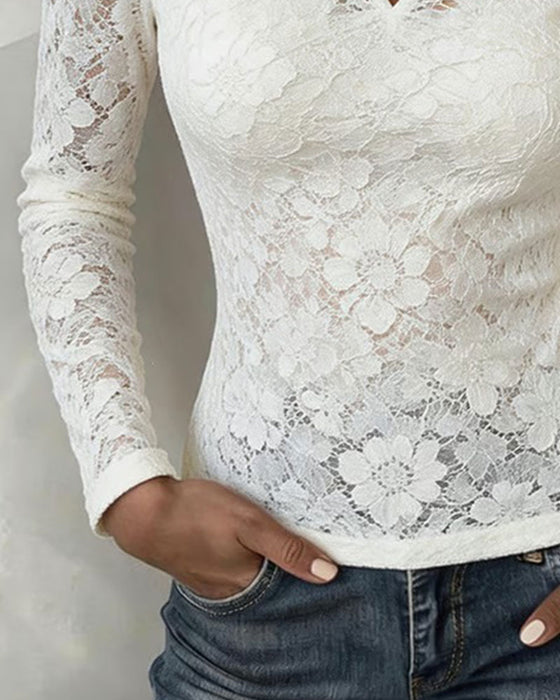 Top Lille Rullekrave Hul Blonde Slim-Fit