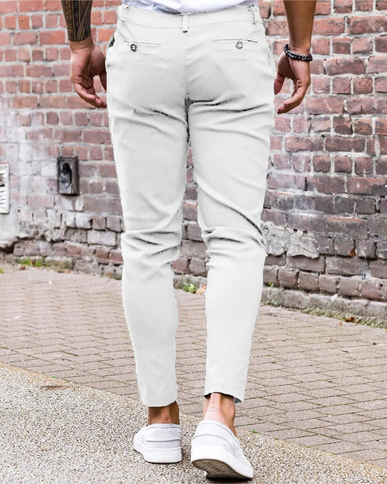 Bukser Solid Farve Knap Foran Slim Fit Afslappet