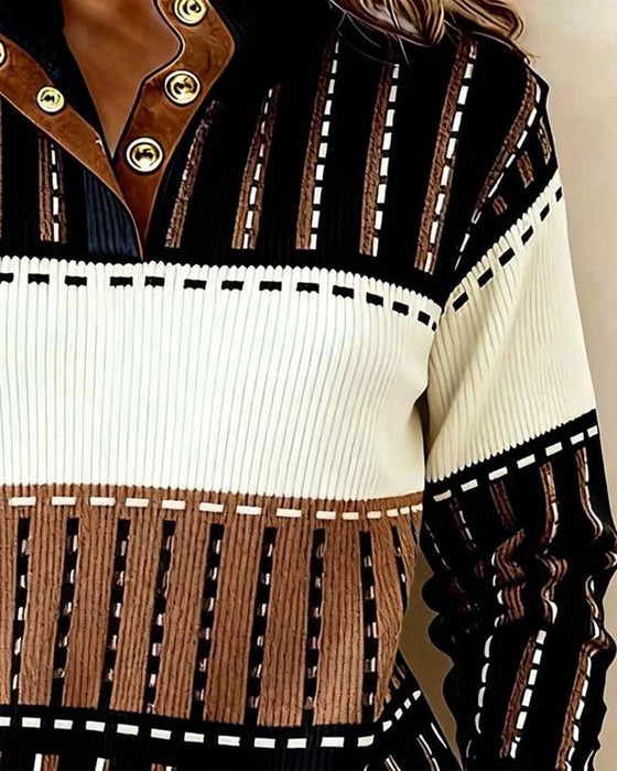 Sweatshirt Knap Farveblok Stribet Pitted