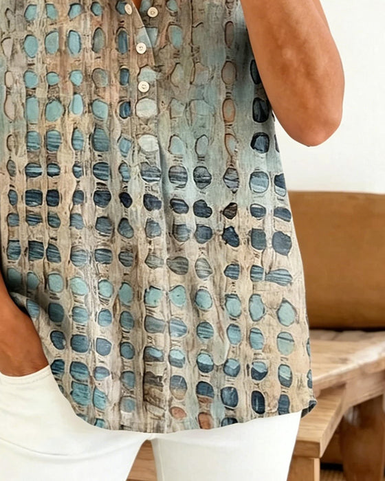 Afslappet Prikket Bluse Med Knapper