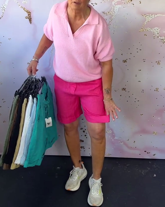 Shorts Ensfarvet Bomuld Og Hør Afslappet