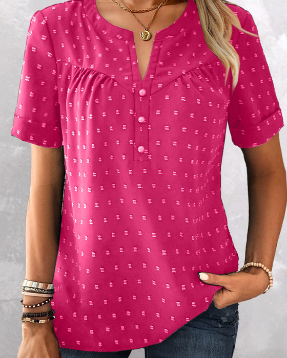 Bluse Jacquard V-Hals Halvlynge Kort Ærme