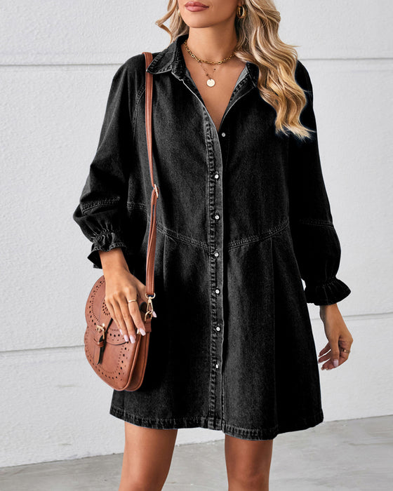 Langærmet Patchwork Denim Kjole