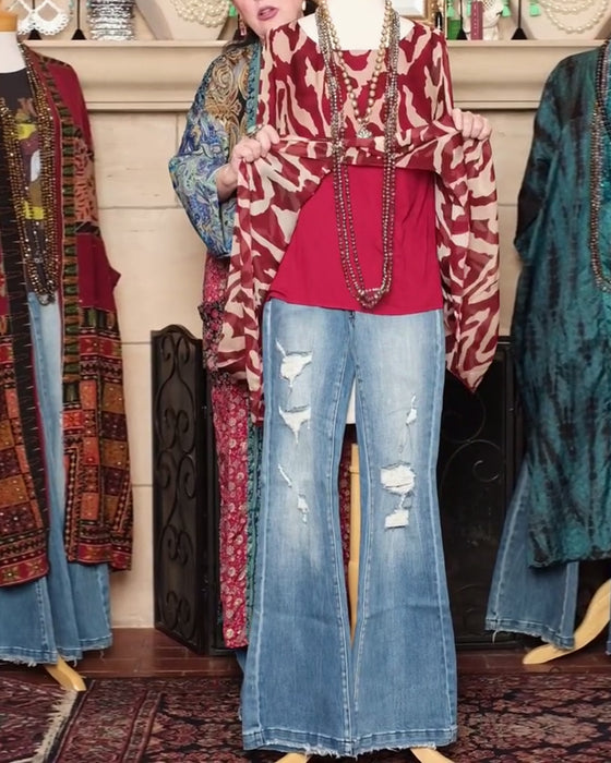 Bluse Flagermusærme Tryk Langærmet