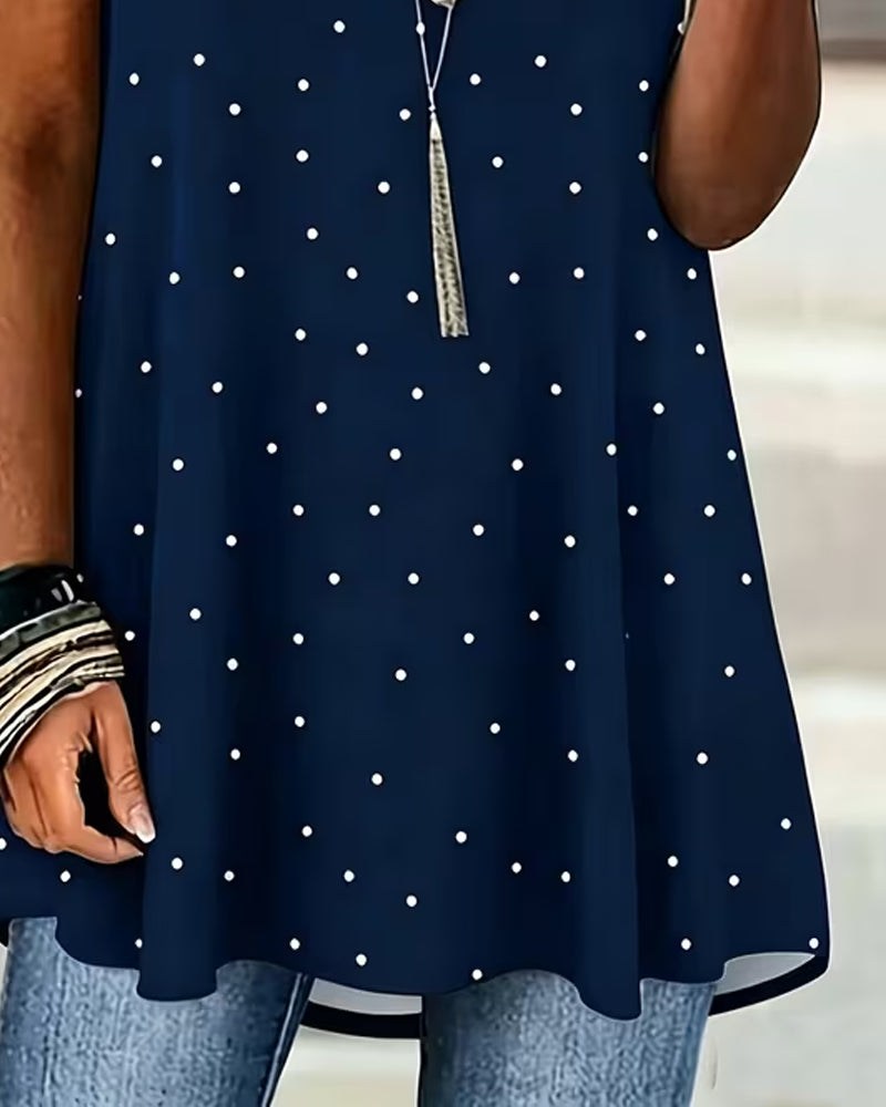 Bluse Polka Dot A-Linje Kort Ærme