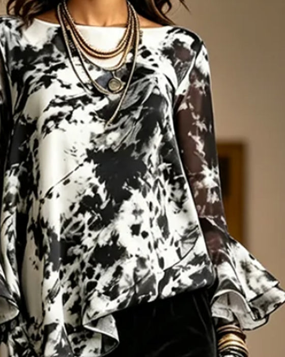 Bluse Blæk Tie-Dye Ruffle
