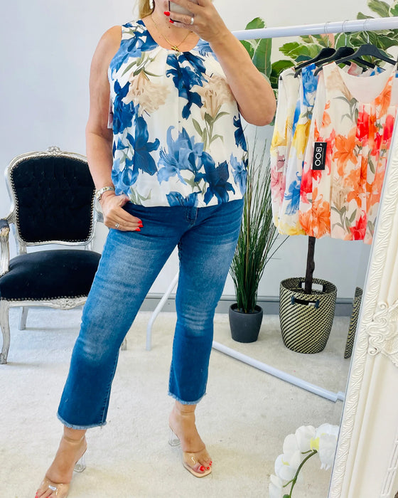 Tank Top Ærmeløs Blomstret Plisseret