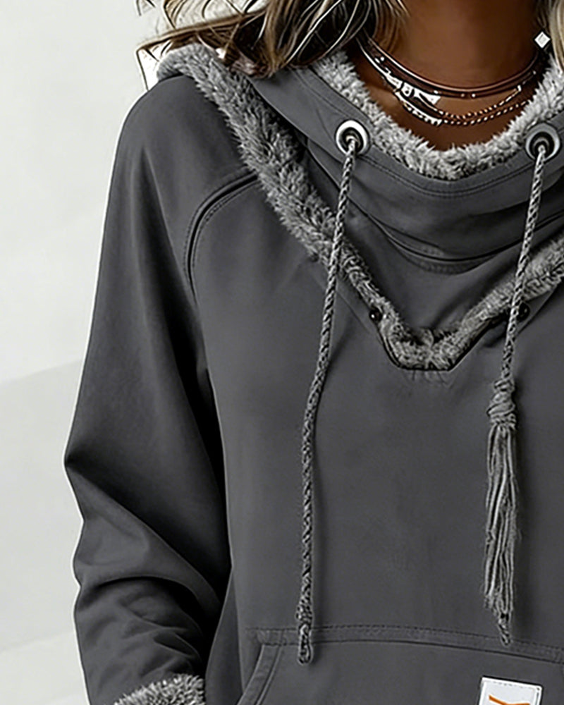 Langærmet Sweatshirt Med Patchworkdetaljer Og Lomme