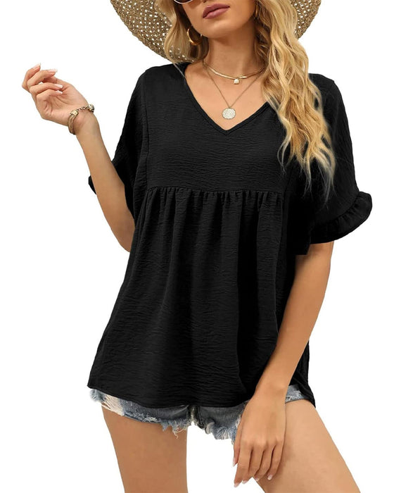 Bluse Afslappet Rynke Loose Fit