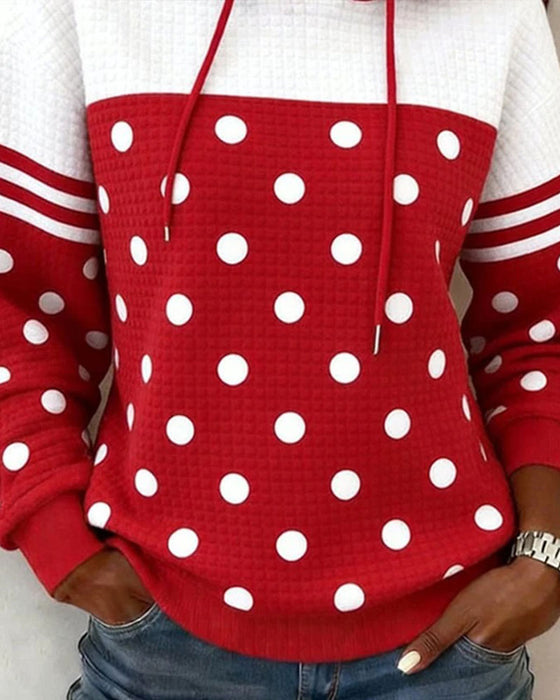 Hoodie Prikket Farveblok Snøre