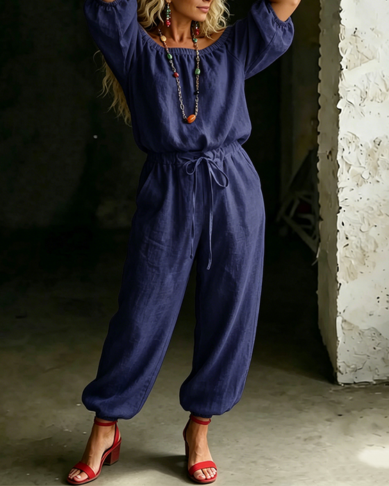 Jumpsuit Off-Shoulder Bind I Taljen Indsnævret Talje