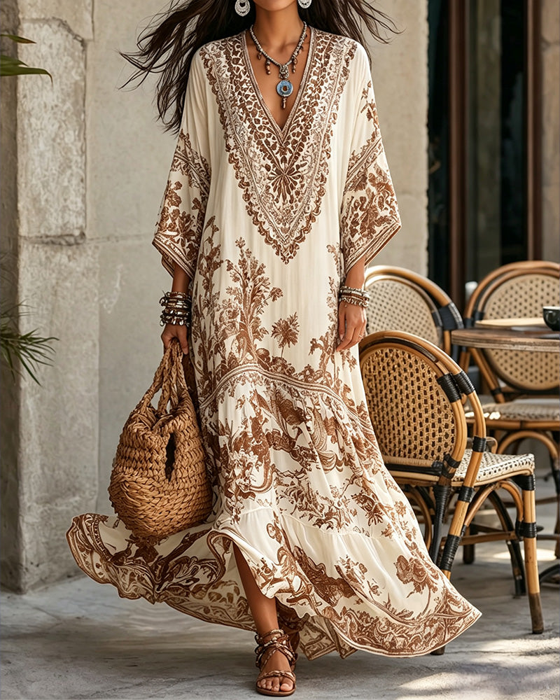 Kjole V-Hals Bohemian Udvidet Asymmetrisk