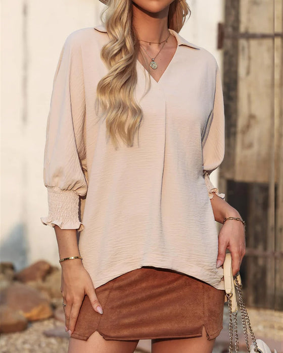Bluse V-Udskæring Loose Fit 3/4-Ærme