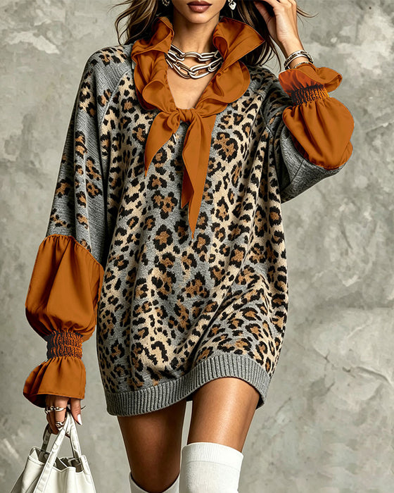 Sweaterkjole Leopard Patchwork Casual