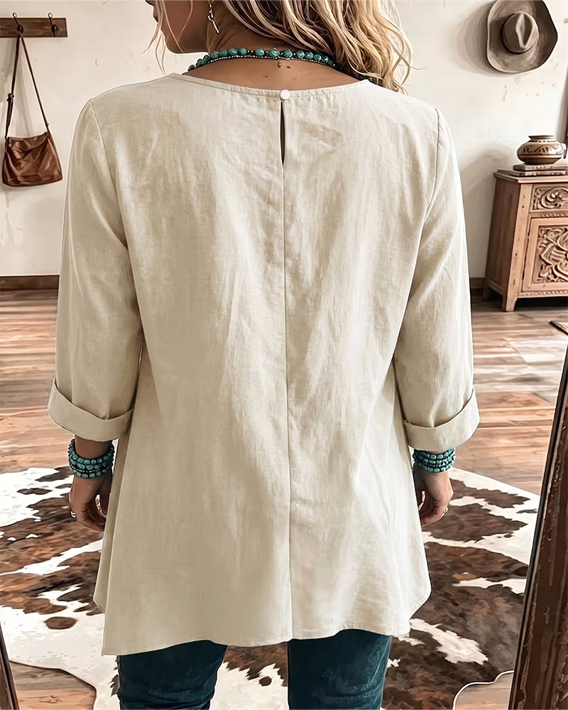 T-Shirt Rund Hals Rynket Løs Solid