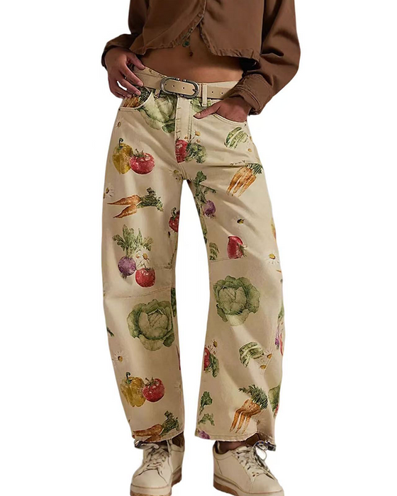 Jeans Løs Pasform Tryk Midjetalje