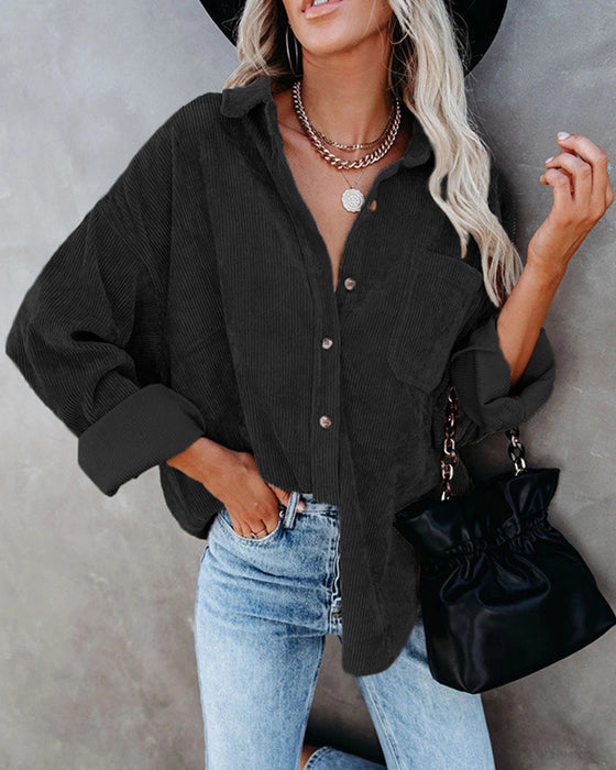 Ensfarvet Manchesterbluse Med Lomme