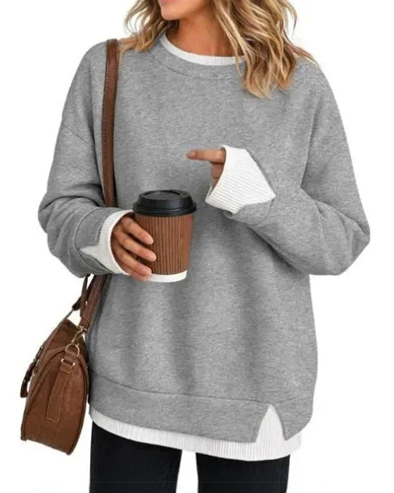 Sweatshirt Falsk Lagdelt Løs Lang Ærme