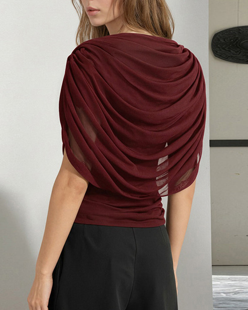 Bluse Mesh Halstørklæde Hals Draperet Slim Fit