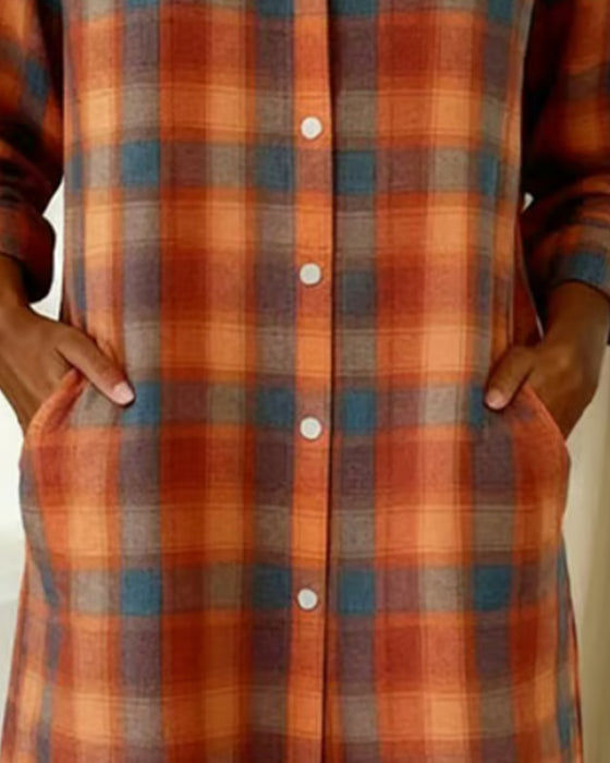 Kjole Skjorte Revers Ternet Knaplukning