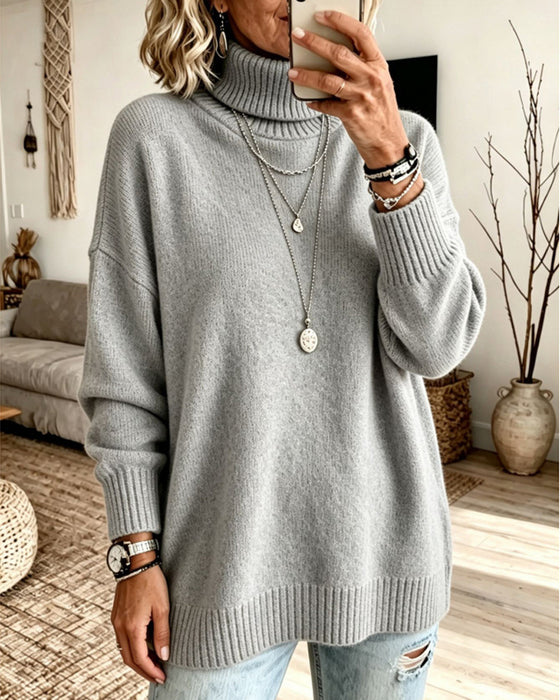 Pullover Høj Hals Løs