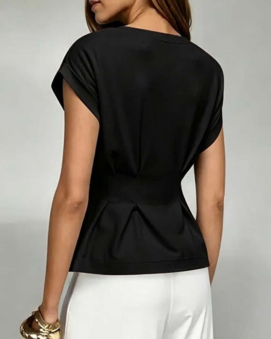 T-Shirt Cap Ærme Rynket Talje