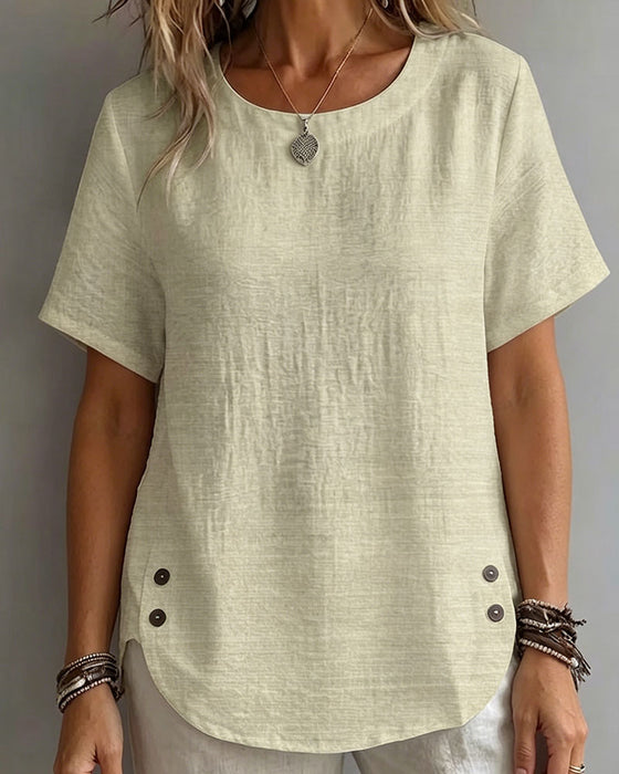 T-Shirt Rund Hals Ensfarvet Enkel 100% Bomuld