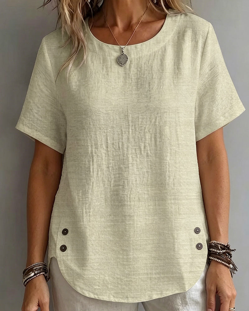 T-Shirt Rund Hals Ensfarvet Enkel 100% Bomuld