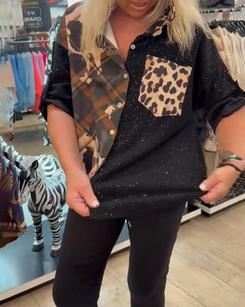 Skjorte Krave Lomme Patchworktryk