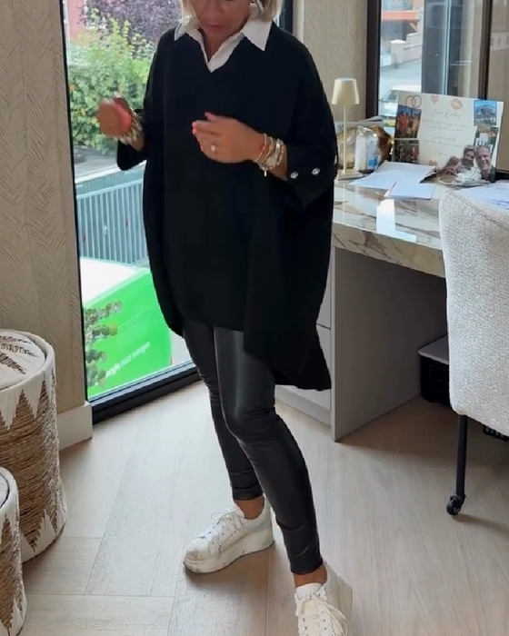 Genser Med V-Hals, Knappet Og Asymmetrisk Egenskaper