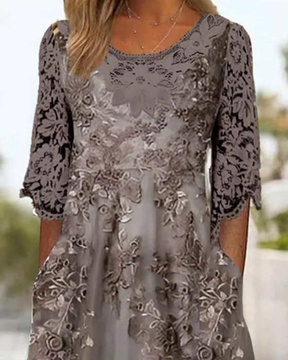 Kjole Med Rund Halsudskæring Og Trekvartsærmer