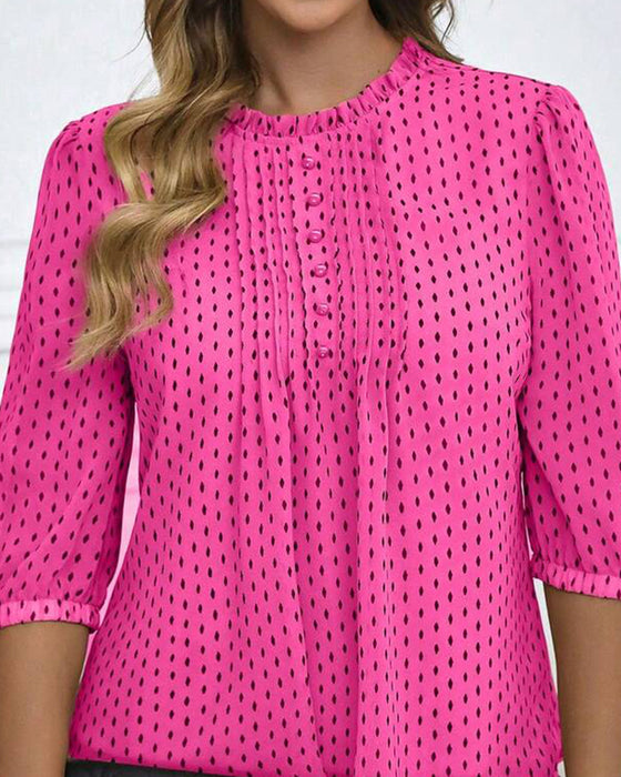 Bluse Ruffle Trim Løs Polka Dot