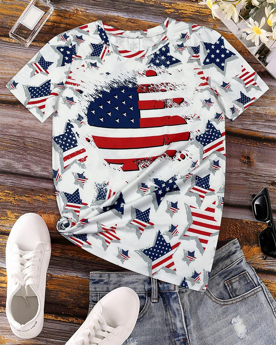 T-Shirts Distressed Flag Fuld Tryk Kortærmet