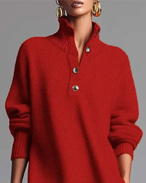 Ensfarvet Kjole Med Knapper Og Høj Hals