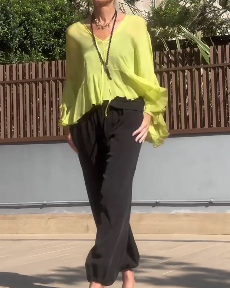 Bluse Ruffle Flagermusærme Flagermusærme