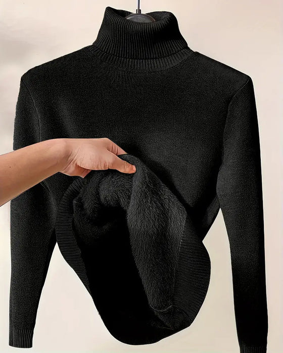 Lyserød langærmet fortykket rullekravesweater