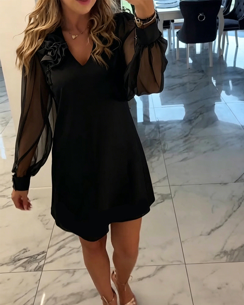 Kjole Tredimensionel Blomst V-hals Lygte Ærme