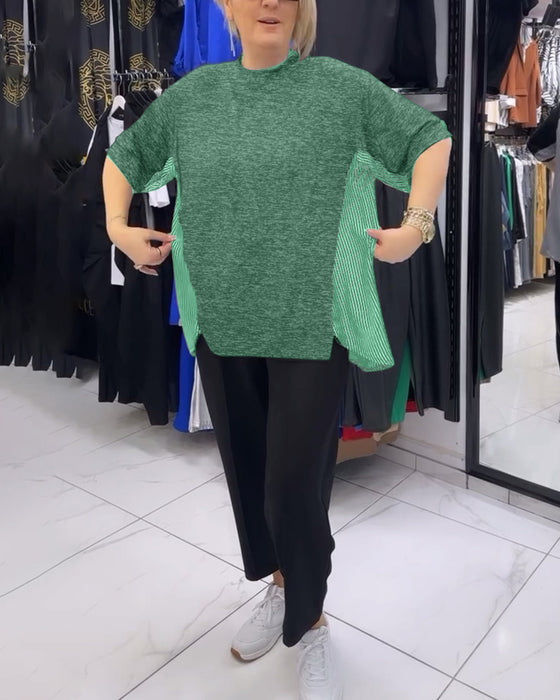 Afslappet sort bluse med nålestribet ryg