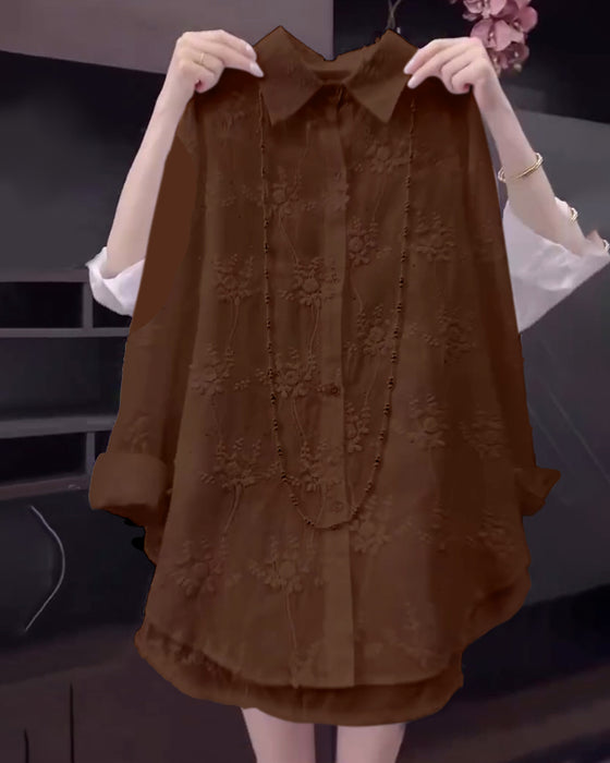 Skjorte Ensfarvet Broderet Drop Skulder