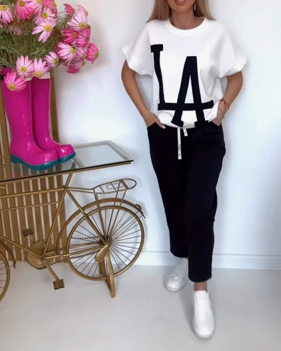 Sæt Casual Letter Print Sports