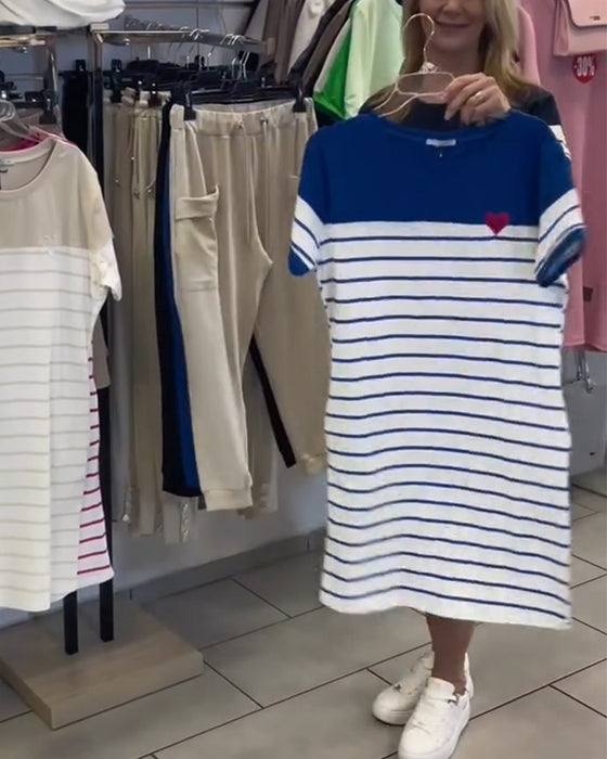Kjole Rundhals Casual Stribet
