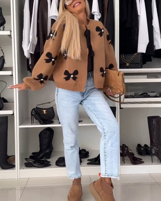 Cardigan med sløjfebinding og sløjfemotiv