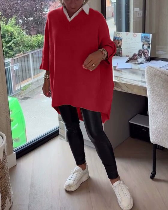 Genser Med V-Hals, Knappet Og Asymmetrisk Egenskaper